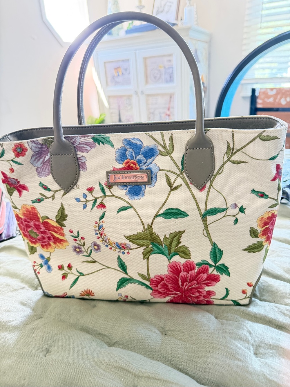 Jim Thompson Botanical Floral Canvas Tote Bag NWOT & Dust Bag